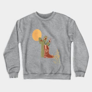 Prairie Cactus Flowers with Southwest Cowboy Boot Crewneck Sweatshirt